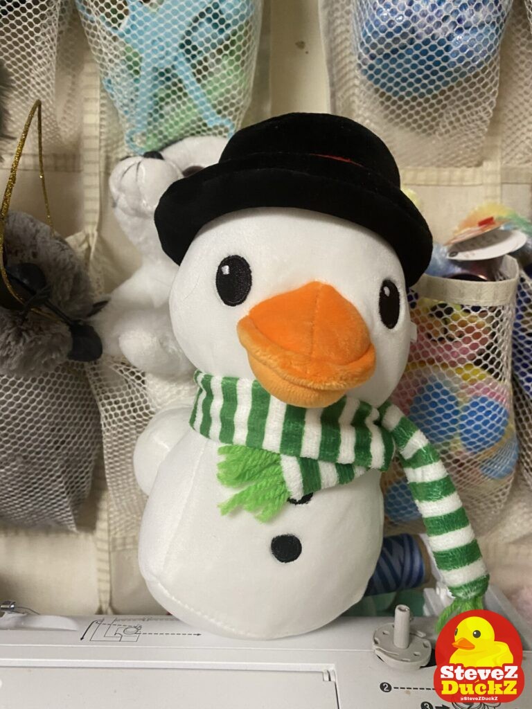 Frost Feathers isn’t a rubber duck, but a plushie stuffed animal snowman duck.