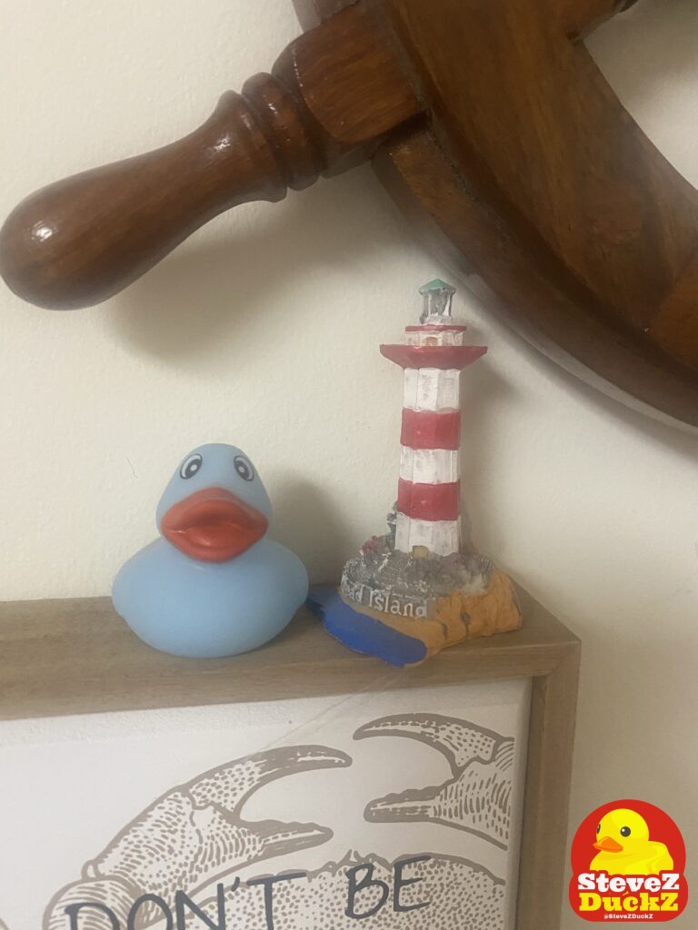 This is Huey he is a lighthouse keeper. He was given to Steve by Bill Chpe C Warr. At least that’s what is on the bottom of this rubber duck. ​